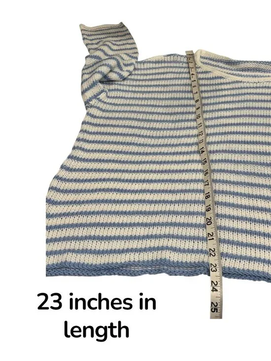Wooden Ships Striped Sweater M/L Blue White Lightweight Coastal Knit - Picture 7 of 8